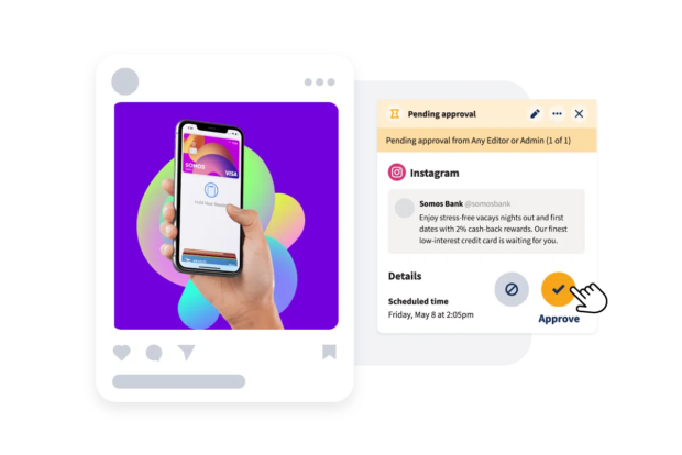 Pending Instagram post in Hootsuite showing custom approvals