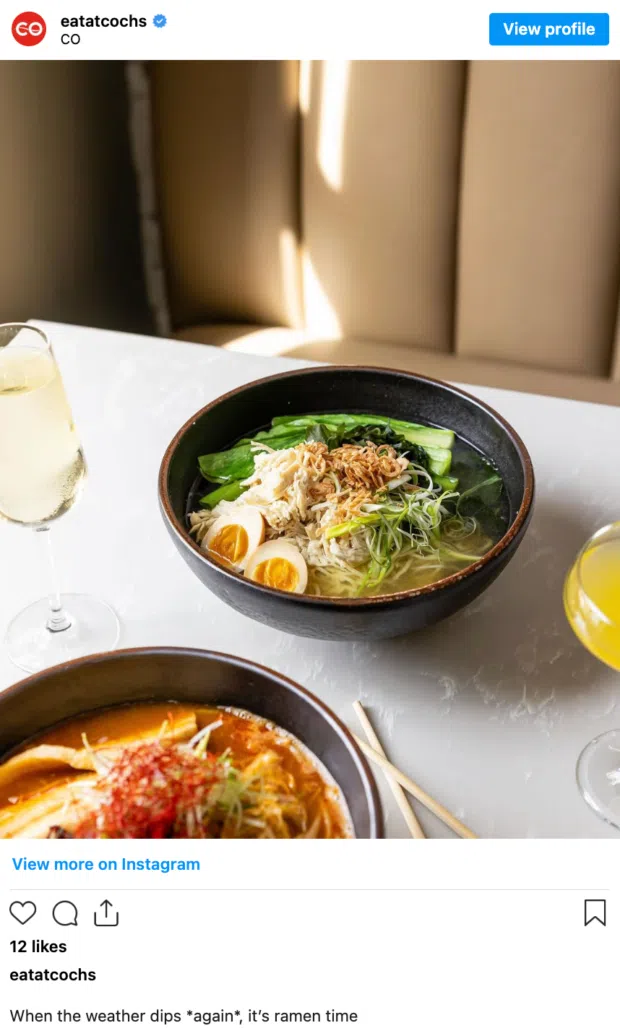 example of an organic social media post from Asian Fusion restaurant CO