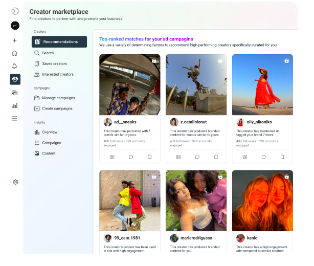 Creator marketplace top ranked matches for your ad campaigns