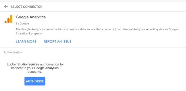 Select connector Google Analytics