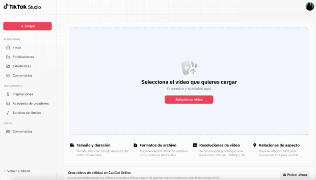 Botón de seleccionar video de TikTok
