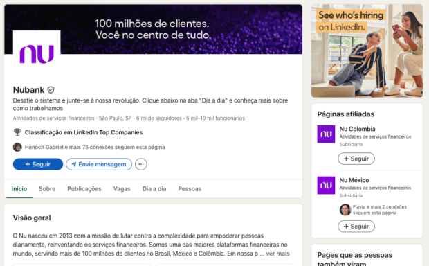 Páginas afiliadas do Nubank