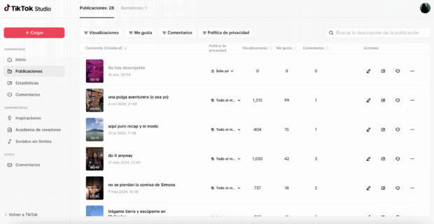 TikTok administra tus publicaciones