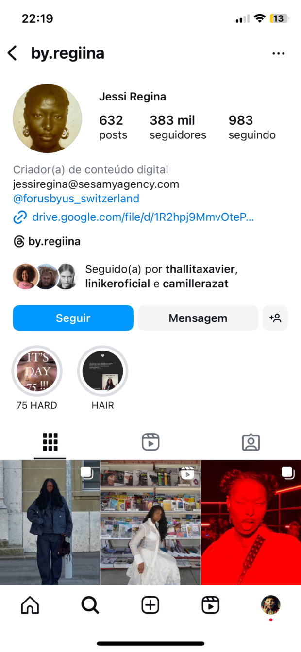 perfil da criadora de conteúdo Jessi Regina com o username