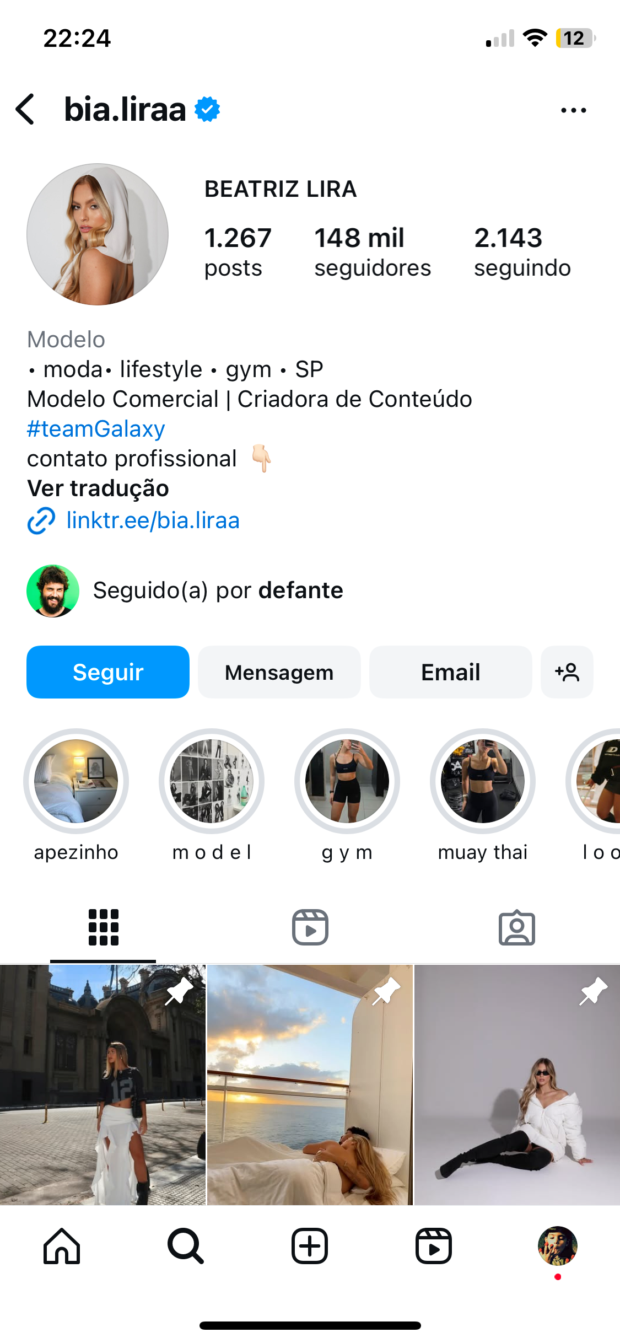 perfil da modelo Beatriz Lira com o username @bia.liraa