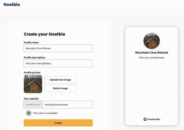 Hootbio instagram profile name description picture and link to website