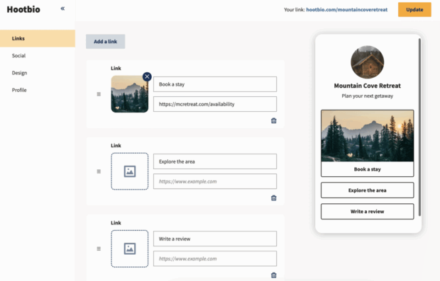 Hootbio add a link and update