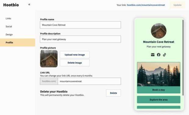 Hootbio profile URL edits limit every six months