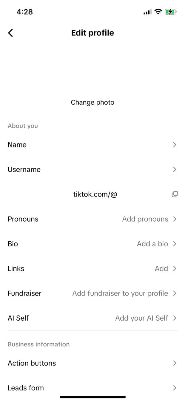 Edit profile options Instagram