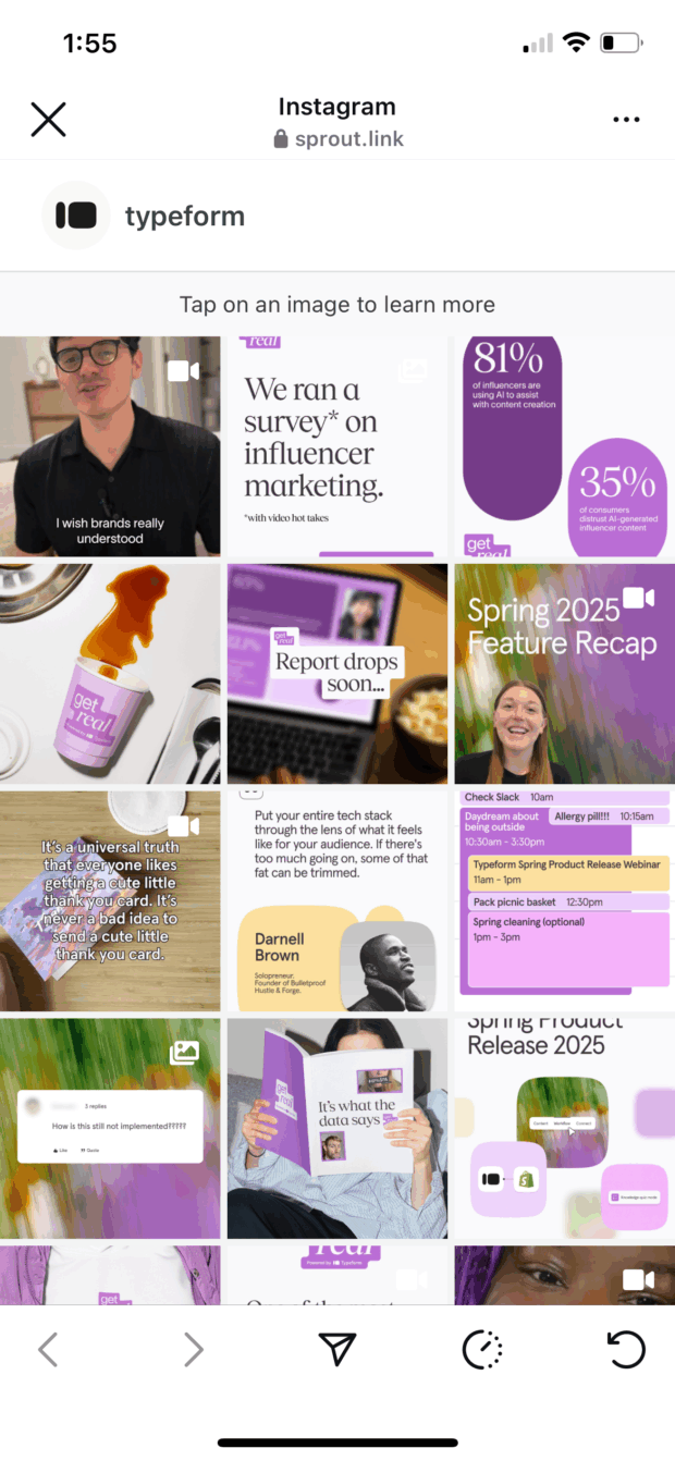 Typeform link in bio with images similar to Instagram feed