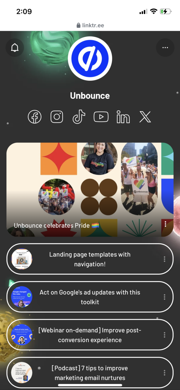 Linktree Unbounce celebrates Pride