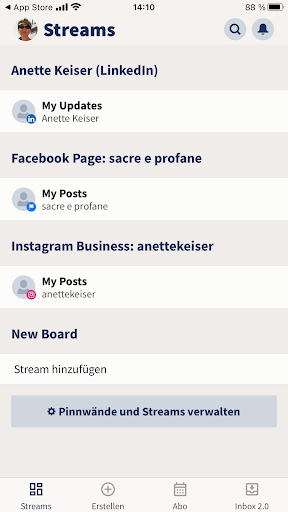 Der Hootsuite-Erstellen-Button unten auf dem Screen