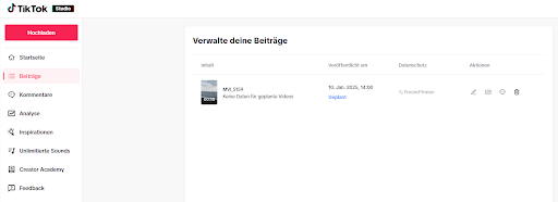 Posts auf TikTok verwalten