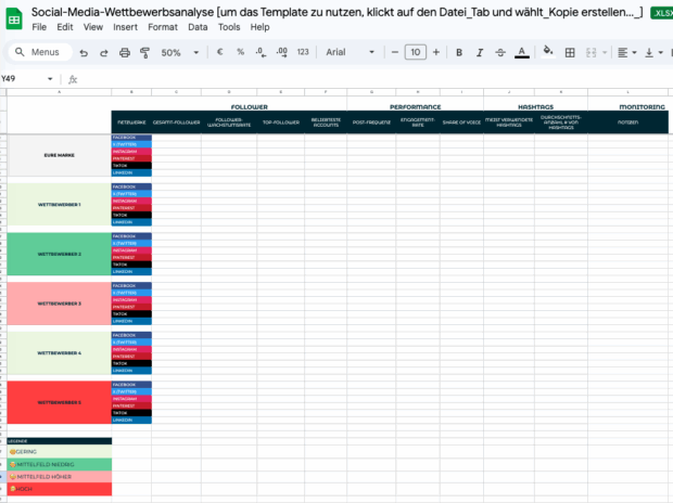 Vorschau Template zur Social-Media-Wettbewerbsanalyse