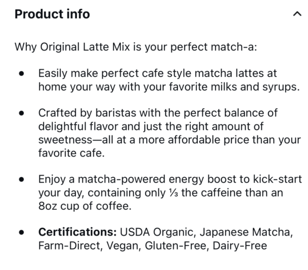 product info original latte mix