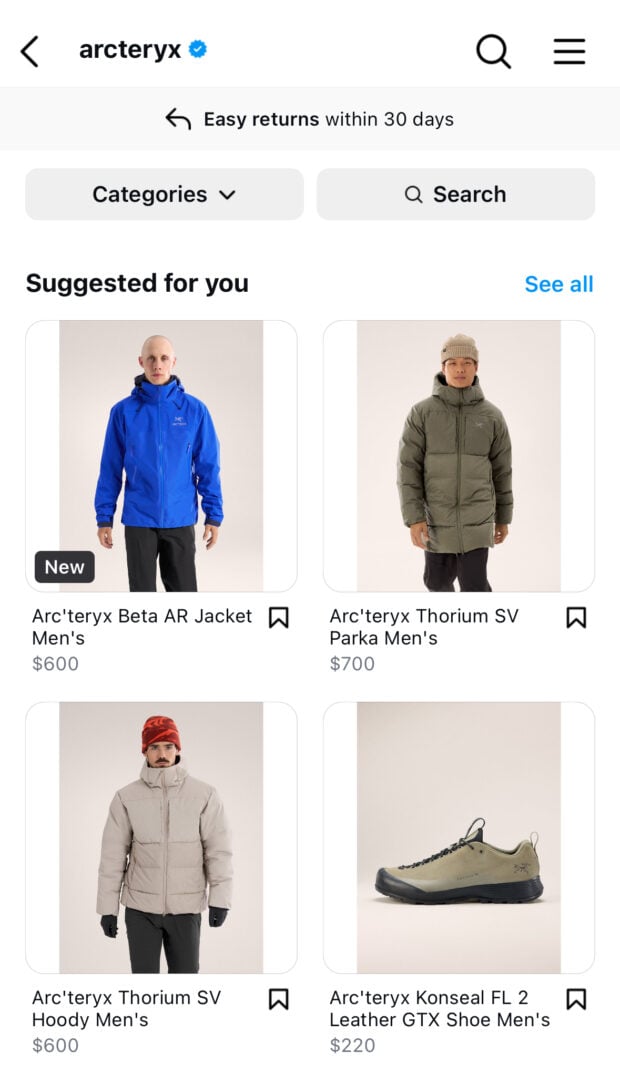 Arcteryx Instagram Shop