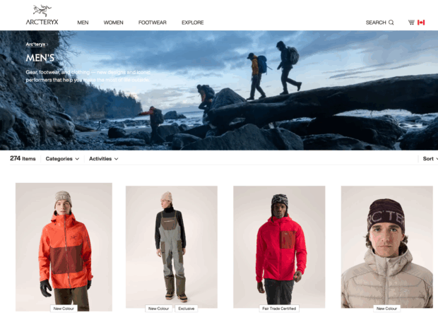 Arcteryx ecommerce website