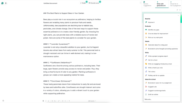 Grammarly copy prompt best plants to support bees in garden