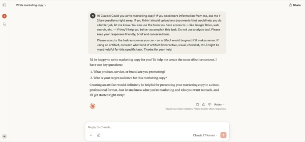 write marketing copy prompt in Claude AI