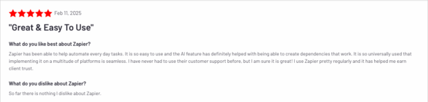 Zapier five star review great and easy to use