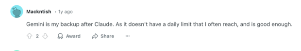 customer review Gemini backup after Claude