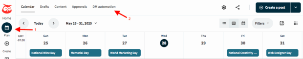 Hootsuite dashboard plan DM automation