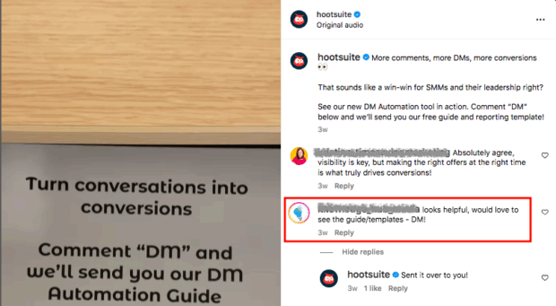 Instagram comment with keyword DM to increase engagement