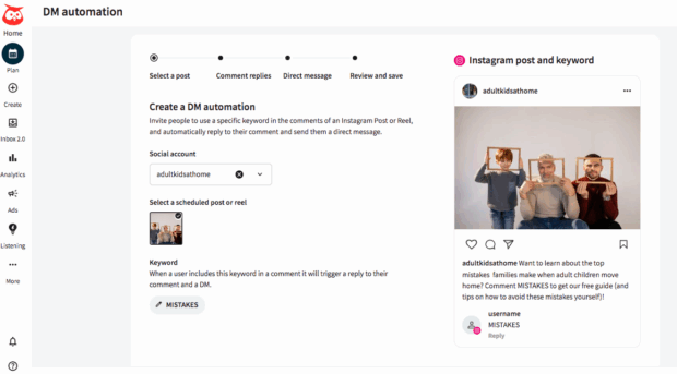 Hootsuite Plan create a DM automation