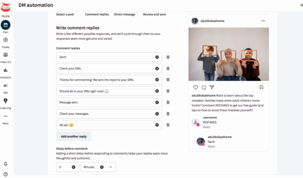 DM automation write comment replies