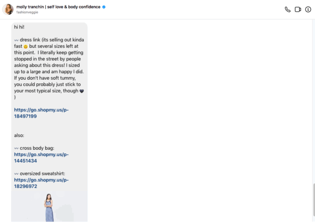 automated partner messages fashion dress link product
