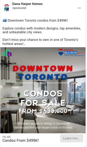 downtown Toronto condos for sale targeted sponsored ad