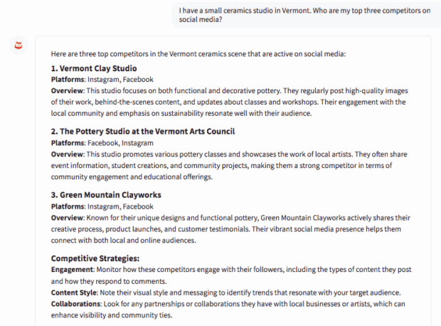 Screenshot of Hootsuite's Owly GPT listing social media competitors