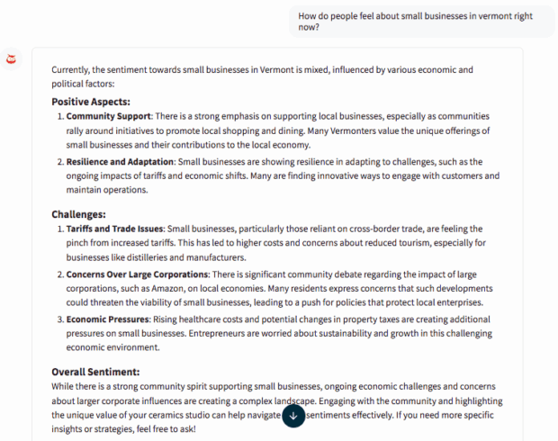 Screenshot of Hootsuite's Owly GPT providing an analysis of social media sentiment