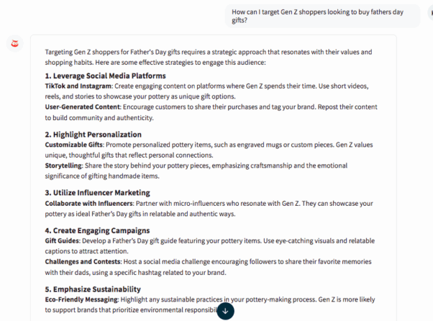 Screenshot of Hootsuite's Owly GPT providing ideas for content that a Gen Z audience will find engaging