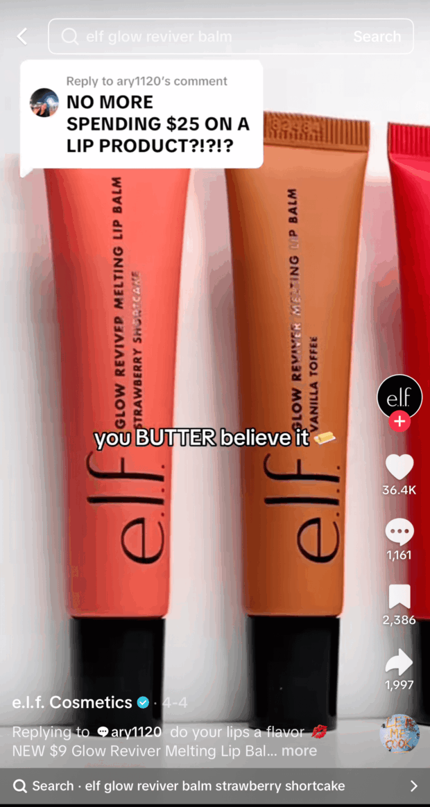elf cosmetics comment reply lip product spending