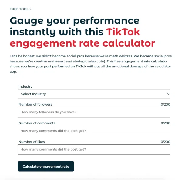Hootsuite's free TikTok engagement rate calculator
