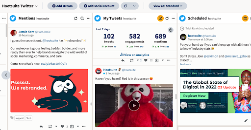 escuta social simples no painel de canais do Hootsuite