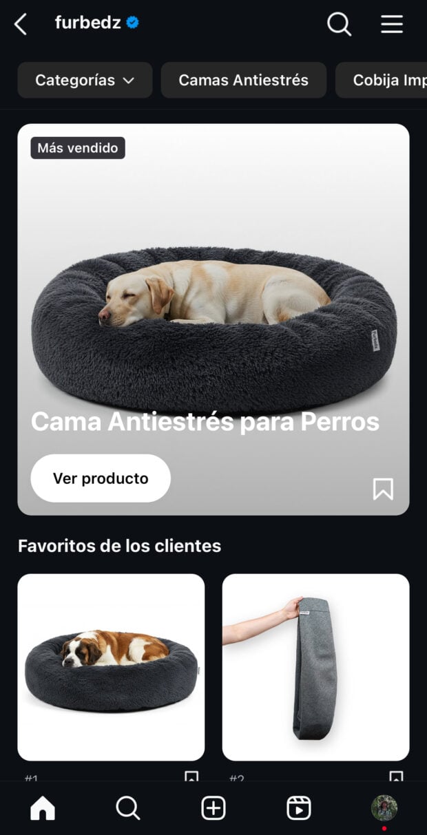Tienda de camas para mascotas Furbedz en Instagram