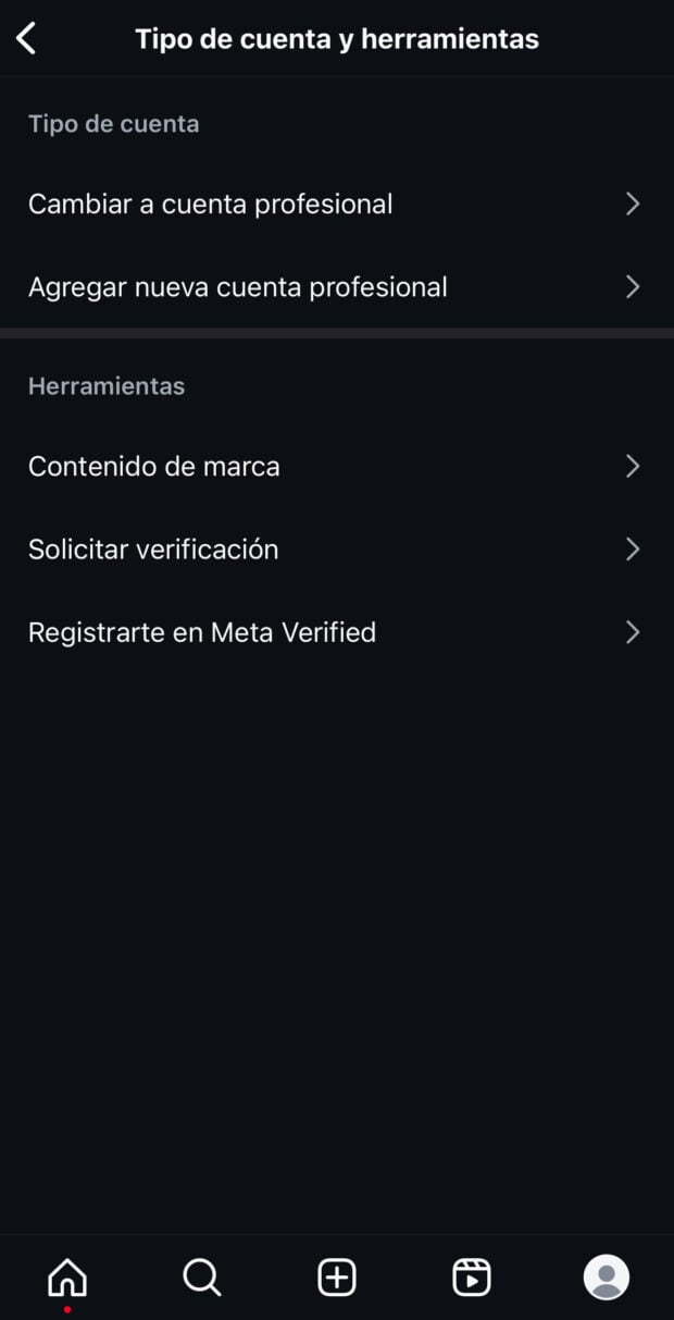 Tipo de cuenta y herramientas para profesionales