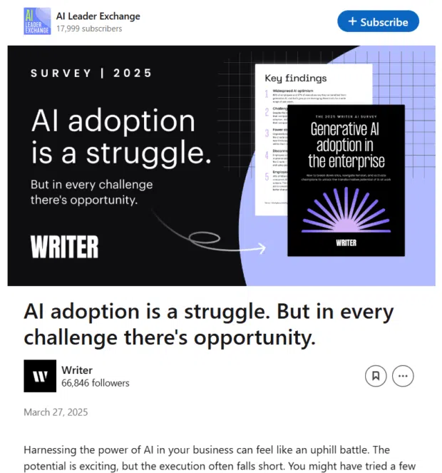 AI adoption is a struggle exchange survey 2025