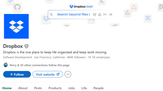 Dropbox LinkedIn page