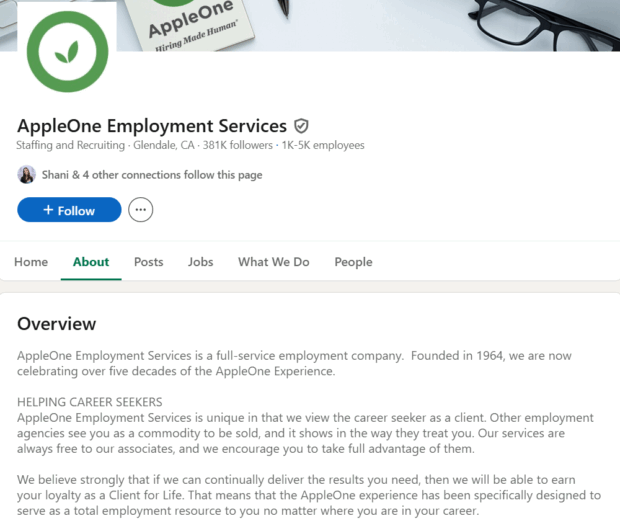 AppleOne Employment Services about