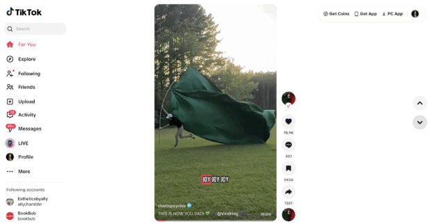 TikTok upload button left sidebar