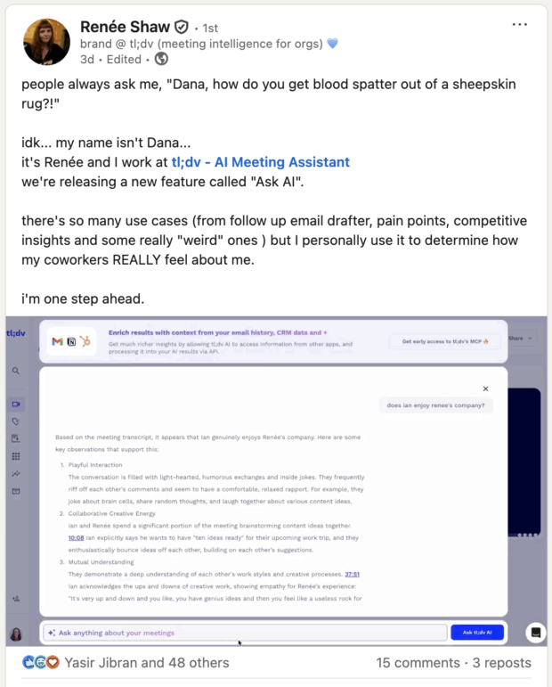 video post Ask AI meeting assistant