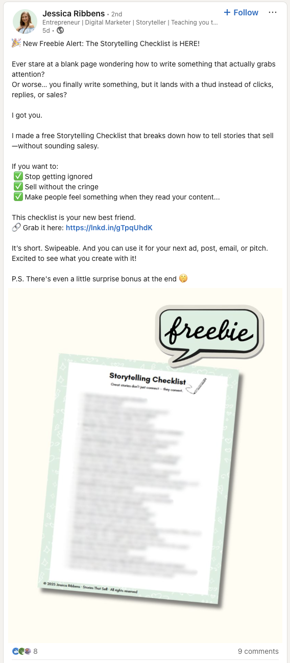 new freebie alert storytelling checklist