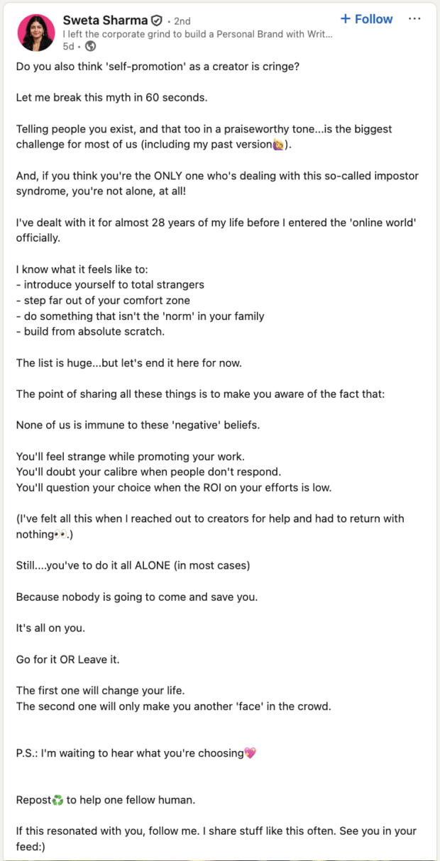 myth of self promotion as a creator being cringe