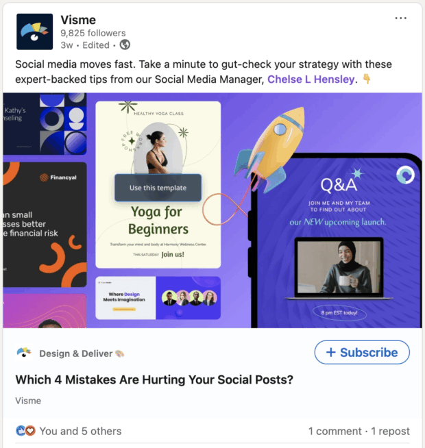 Visme LinkedIn article which 4 mistakes are hurting your social posts
