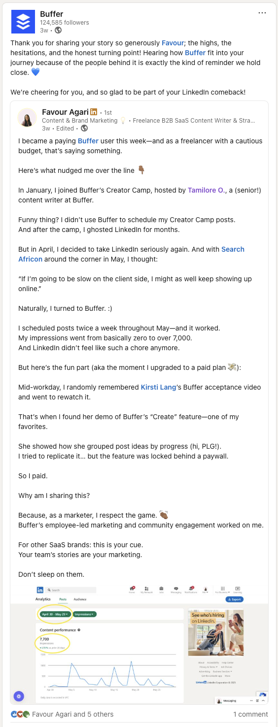 Buffer sharing user generated content