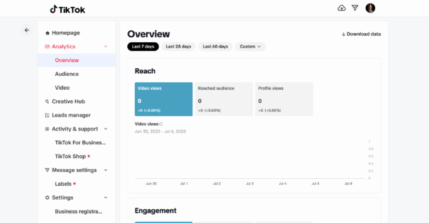 TikTok Overview Analytics reach and engagement