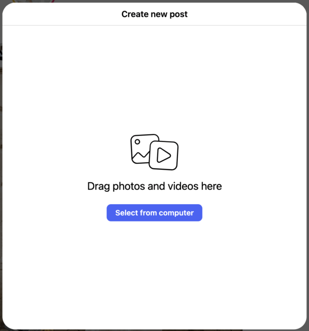 create new post drag and drop photos and videos